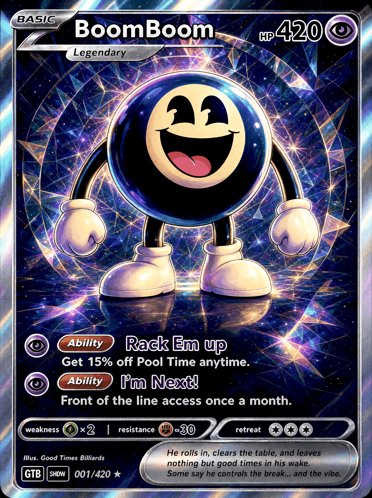 BoomBoom Founders Card — holographic card art